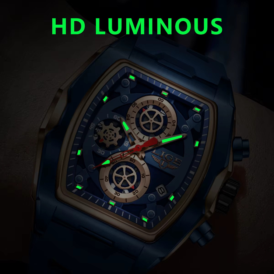 LIGE Armbanduhr Quarz, Silikon, Blau, Herren, Datum, Leuchtzeiger - Bild 4