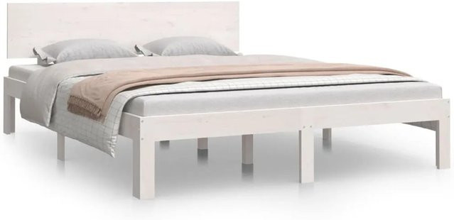 vidaXL Massivholzbett aus Kiefer in Weiß, Modernes Bettgestell B: 140 cm, T: 190 cm - Bild 1
