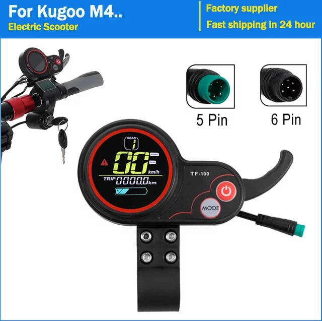 KUGOO TF-100 Instrumentendisplay mit USB-Aufladung und 5/6-poligem Kommunikations-Tachometer für Elektroroller in Schwarz - Bild 1
