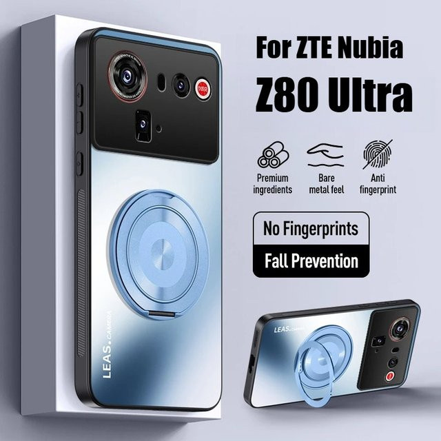 AG Matte Frosted Handyhülle für ZTE Nubia Z80/Z70/Z60 Ultra mit magnetischer Metallringhalterung und Kameraschutz in Schwarz - Bild 1