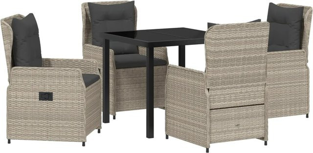 vidaXL Garten Essgruppe 5-teilig aus Poly-Rattan und Glas in Hellgrau - Bild 1