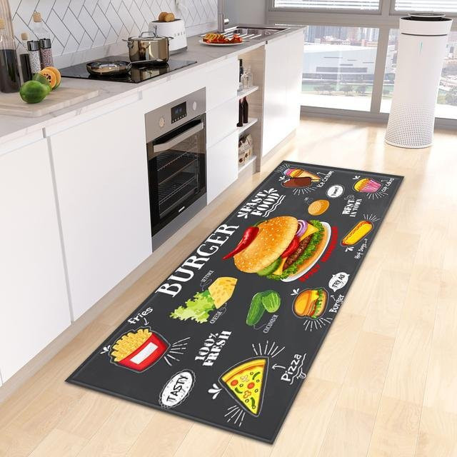 Karpetti Küchenbodenmatte Set aus 2 Stück, Dekorative Fußmatte mit Kinder-Motiv in Schwarz, Rutschfest und Waschbar, B/T: 40 x 60 cm und 40 x 120 cm - Bild 1