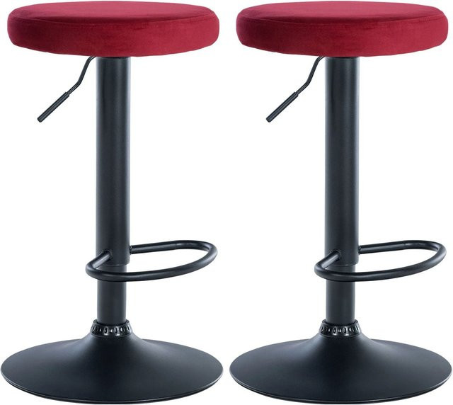DELUKE 2er Set Barhocker KAZON aus Samt in Rot und Schwarz, höhenverstellbar und drehbar, B/T/H: 38,5 x 38,5 x 60 cm - Bild 1