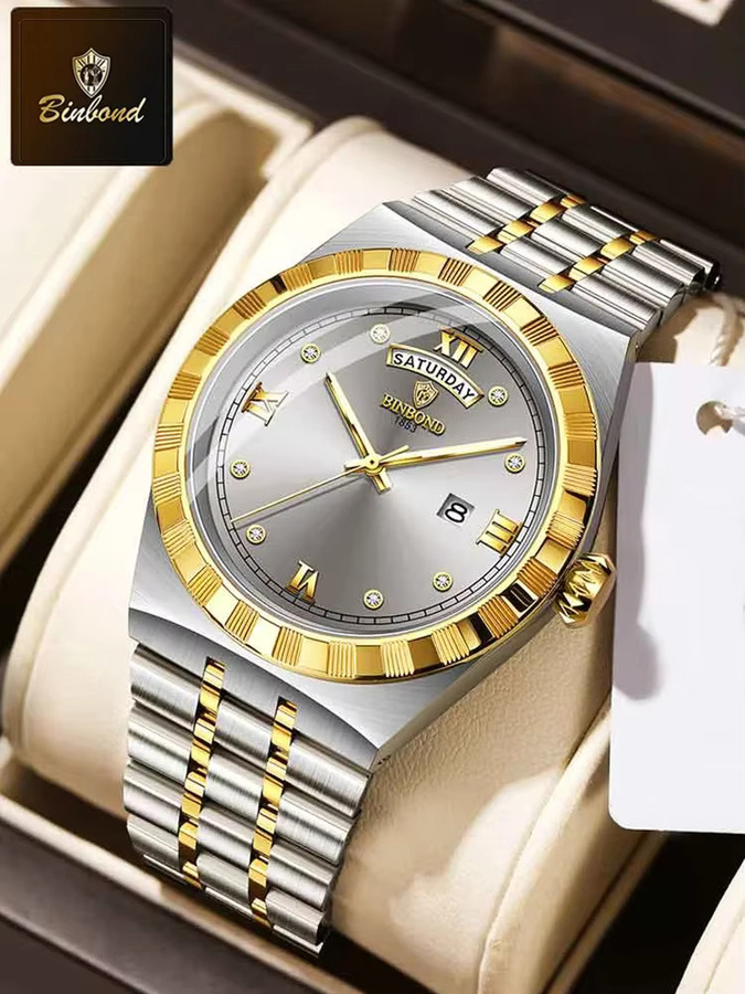 BINBOND Armbanduhr Quarz, Edelstahl, Silber, Datum, Herren - Bild 6