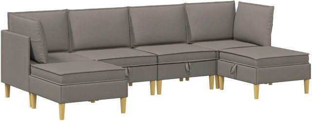 vidaXL Wohnzimmergarnitur modular aus Stoff in Taupe mit 6 Kissen und Ottoman - Bild 1