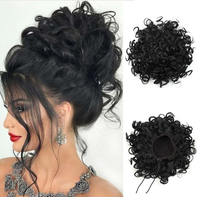 Fräulein Perücke Haarteil-Extensions, lockiger Dutt, Schwarz, 25 cm - Bild 1