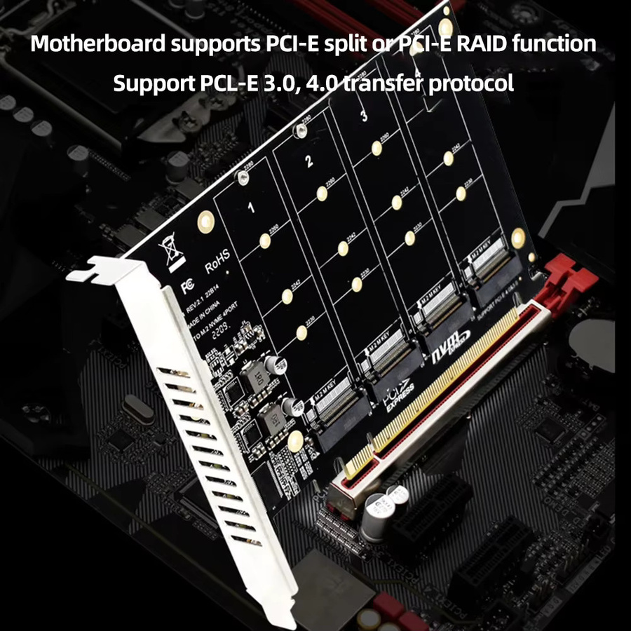 T.F.SKYWINDINTL M.2 PCIe zu NVMe Erweiterungskarte Schwarz, Hochgeschwindigkeits-Vierkanal-Adapter für PCIe 3.0 und 4.0, unterstützt 2230 2242 2260 2280 SSDs - Bild 4