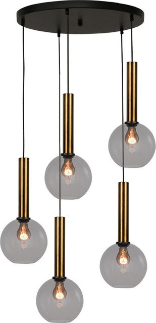 Masterlight Bella 2 Pendelleuchte 5-flammig rund aus Glas in Rauchgrau und Messing antik - Bild 1