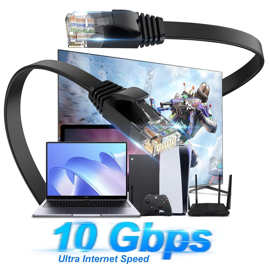 CYANMI Cat 6 Flaches Ethernet-Kabel für LAN/Netzwerkverbindungen, 10 Gbit/s Hochgeschwindigkeit, Schwarz - Bild 2