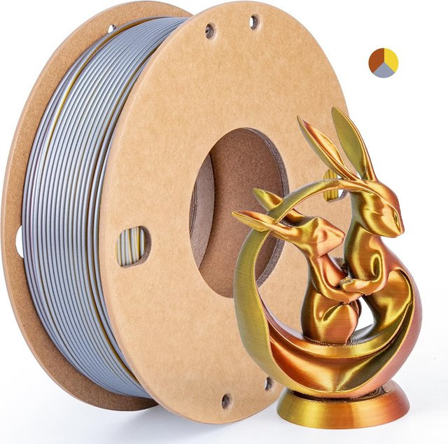 BING3D Seiden-Tricolor PLA+ 3D-Drucker-Filament Gold und Silber, Durchmesser: 1,75 mm, Nettogewicht: 250 g - Bild 1
