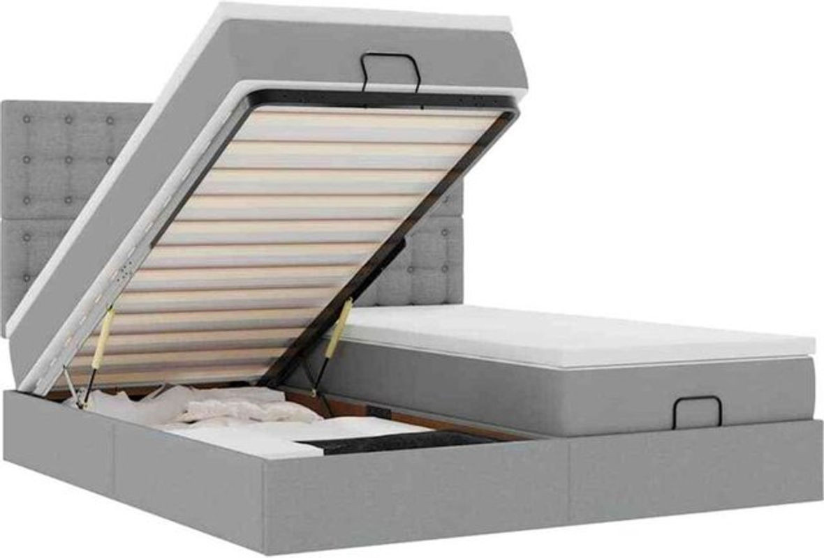Vidaxl Ottoman Polsterbett mit Matratze in Grau aus Stoff und Metall, B/T/H: 200 x 203 x 128 cm - Bild 1