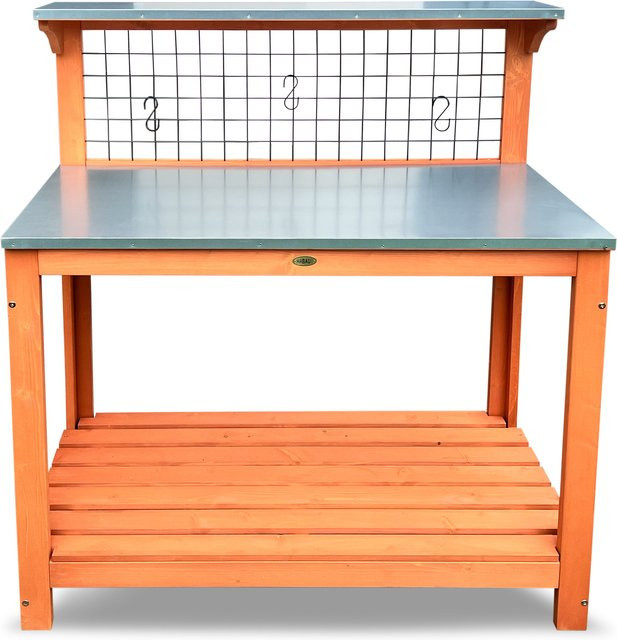 HABAU Gartentisch in Braun mit verzinkter Arbeitsfläche, Spalier und Ablageflächen aus Metall und Holz, B/T/H: 101 x 55 x 117 cm - Bild 1