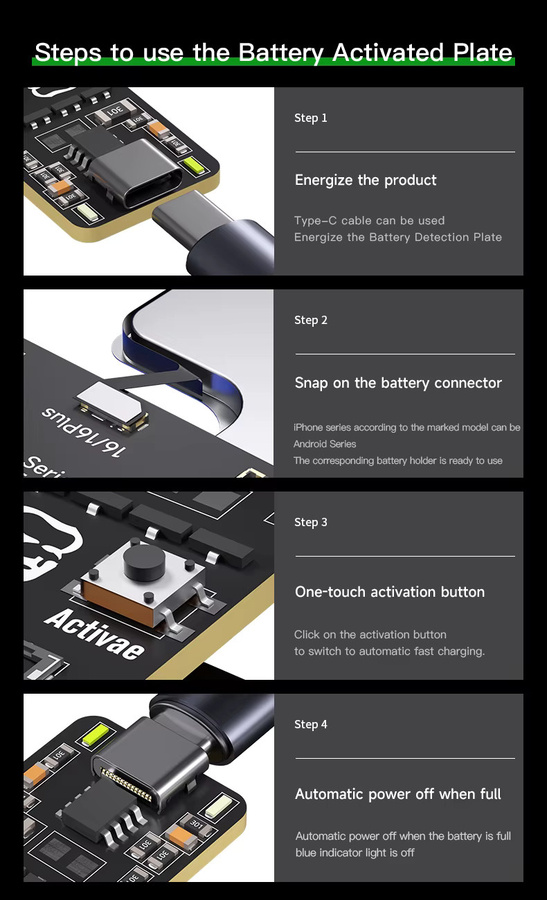 MECHANIC F018 F009 Batterieaktivierungserkennungsplatine zur intelligenten Identifizierung für iPhone 6-16 Pro Max und Android-Telefone, Schwarz - Bild 4