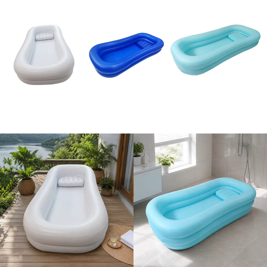 Kesoto Aufblasbare Badewanne für das Bett, faltbar und tragbar, Blau-Weiß, B/T/H: 100 x 33 x 42 cm - Bild 3