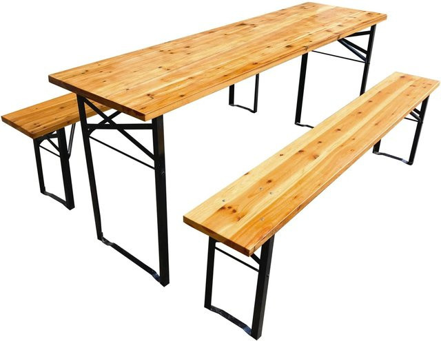 Svita Bierzeltgarnitur 3-teilig aus Holz und Metall in Natur/Braun, klappbare Festzeltgarnitur für Garten und Terrasse - Bild 1
