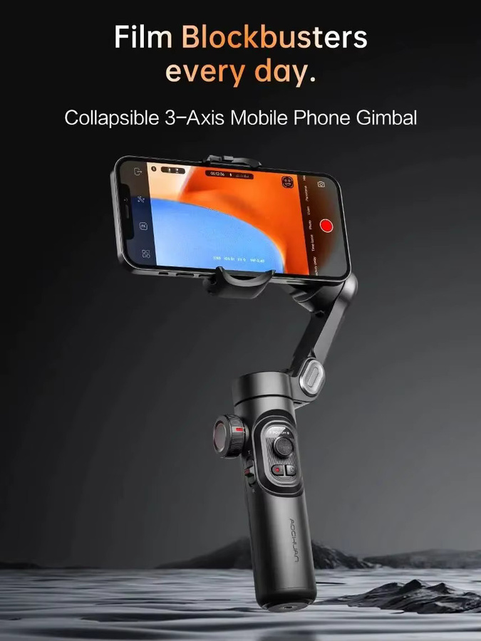AOCHUAN SmartXE 3-Achsen Handheld Gimbal Stabilisator für Smartphone in Schwarz mit KI-Gesichtsverfolgung für iPhone und Android, ideal für TikTok und Vlogs - Bild 6