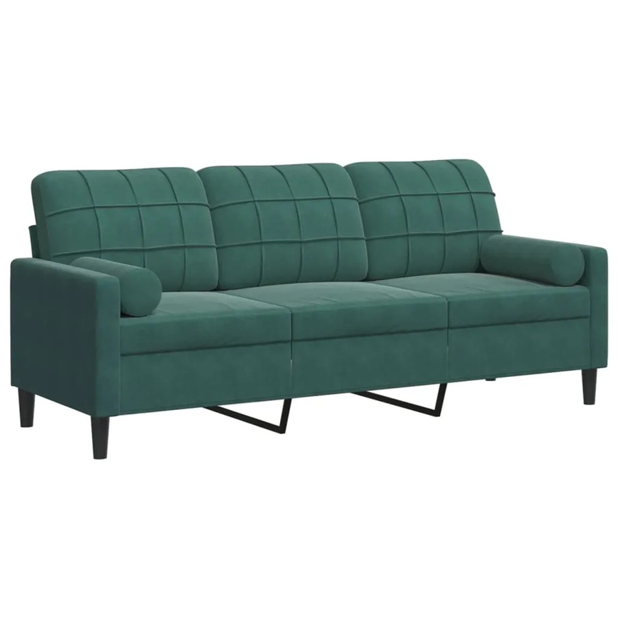 vidaXL 3-Sitzer-Sofa in Dunkelgrün mit Zierkissen aus Samt und Metallgestell, Breite: 197 cm, Tiefe: 80 cm, Höhe: 77 cm - Bild 2