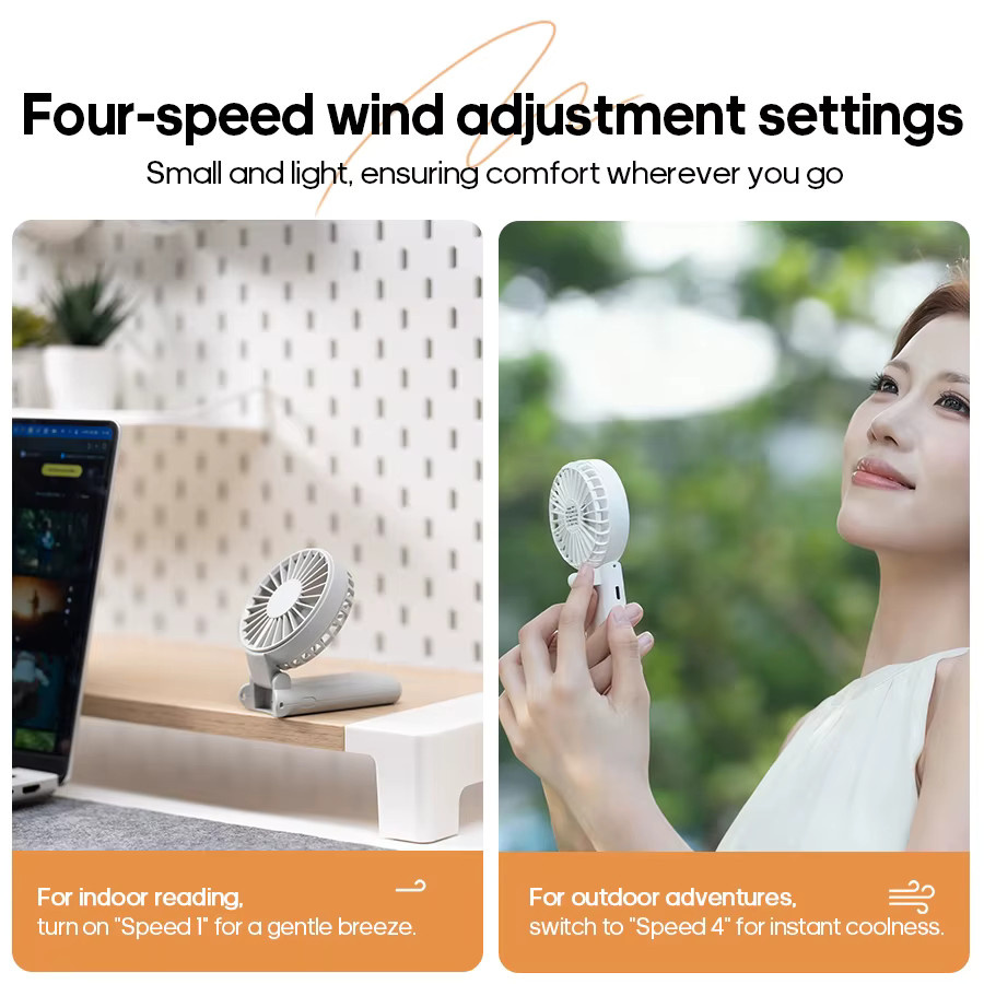 Kinscoter Tragbarer Mini-Handventilator in Weiß, faltbar und wiederaufladbar mit LED-Anzeige und 1800 mAh Akku, B/T/H: 15,7 x 7,4 x 7,4 cm - Bild 5