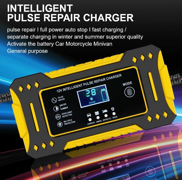 Intelligentes Motorrad-Batterieladegerät in Gelb, 12 V, 6 A mit 3 Ladestufen für Blei-Säure, AGM und GEL Batterien - Bild 1