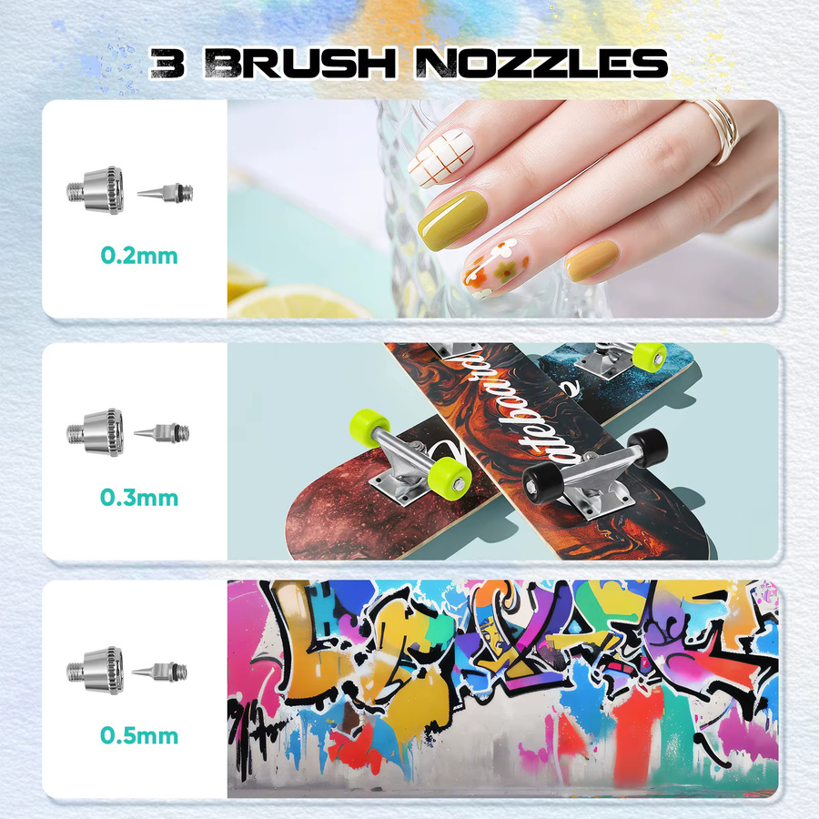 Rbefeuly Airbrush-Set mit Luftkompressor und Dual-Action-Luftbürste inklusive 0,2 mm, 0,3 mm und 0,5 mm Düsenhalter bei 36 PSI Hochdruck - Bild 2