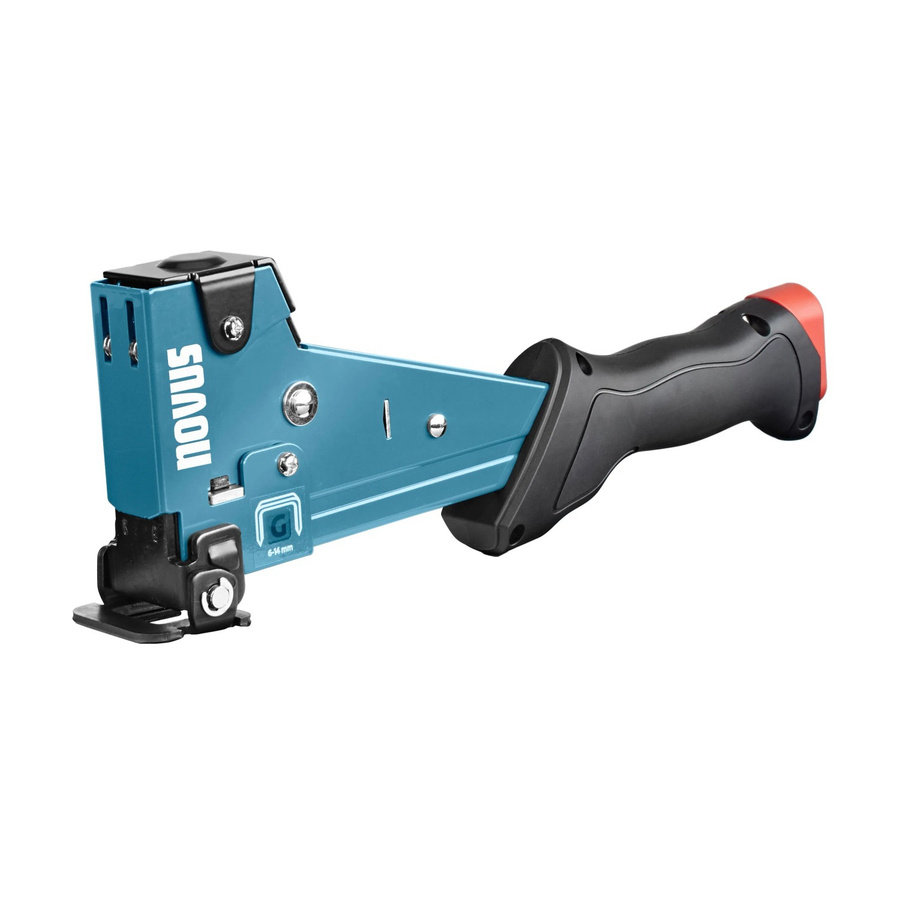 Novus Tools Hammertacker J-055 Typ G Premium-Tacker für Flachdrahtklammern in Blau-Schwarz mit Prallplatte für Oberflächenschutz - Bild 2