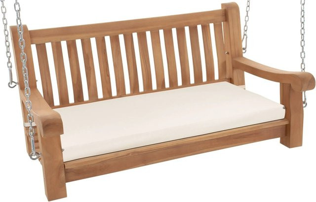 DELUKE MUVER Schaukelbank aus Holz in Creme mit Kissen für Garten und Veranda, H: 62 cm, B: 120 cm, T: 70 cm - Bild 1