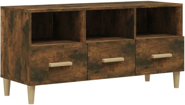 vidaXL TV-Schrank in Räuchereiche, moderner Mediaschrank aus Holzwerkstoff und Eukalyptus, Farbe: Braun, B/T/H: 102 x 36 x 50 cm - Bild 1