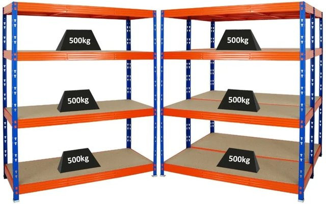 PROREGAL Rhino Schwerlastregal Set aus 3 Profi-Regalen mit 4 verstellbaren Spanplatten-Ebenen, Farbe Blau-Orange, H x B x T: 180 x 160 x 60 cm - Bild 1