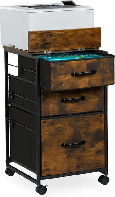 Relaxdays Rollcontainer im Industrial-Stil aus MDF und Stahl in Braun mit 3 Schubladen und Hängeregister, B/T/H: 68 x 40 x 40 cm - Bild 1