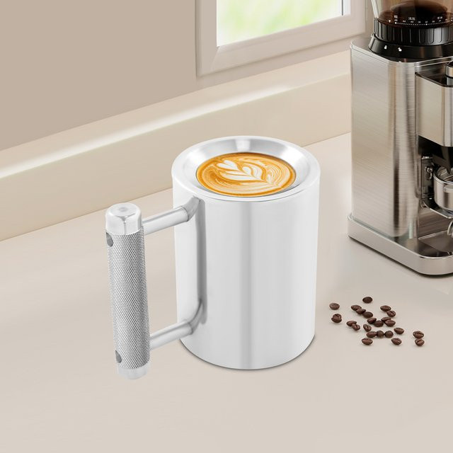 Bymaocar Edelstahlbecher in Silber mit 300 ml Fassungsvermögen und strukturiertem Griff - Bild 1
