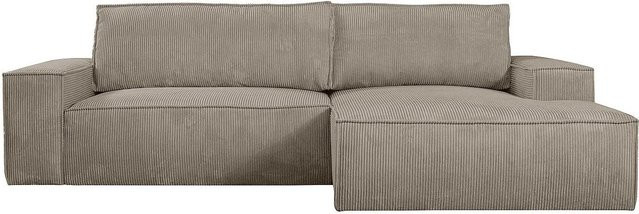 Vente-unique Schlafsofa Amelia in L-Form, Farbe Taupe/Beige, Cord-Bezug, Breite: 267 cm - Bild 1