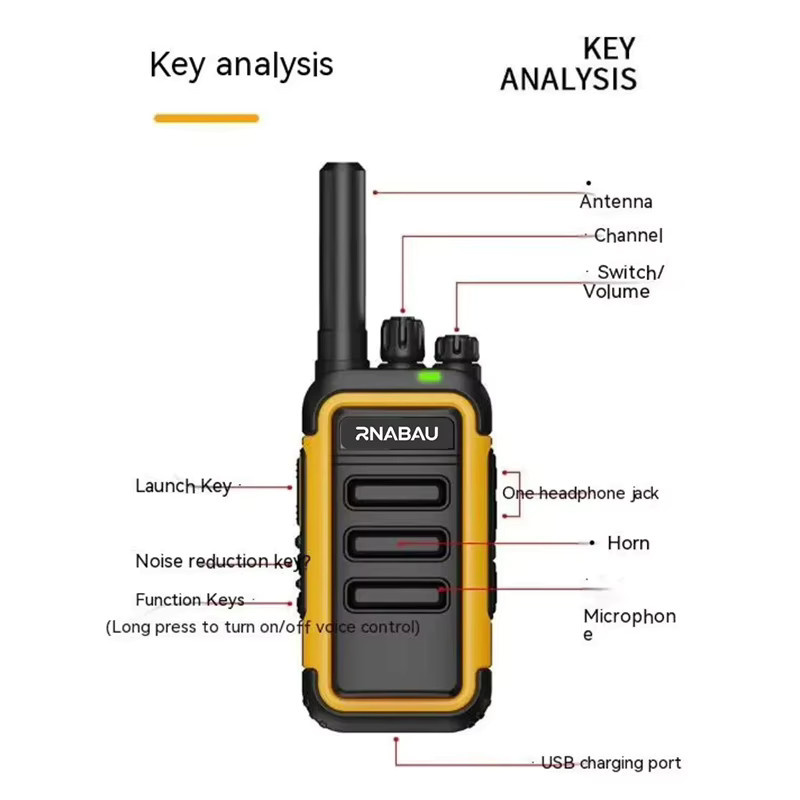 Rnabau F1 Walkie-Talkie Tragbares Zweiwege-Funkgerät UHF Transceiver-Set in Schwarz-Gelb - Bild 2