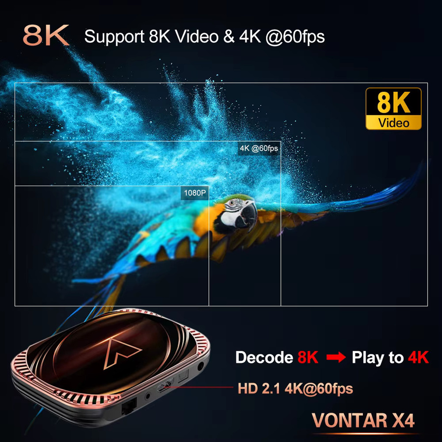 VONTAR X4 Smart TV Box Android 11 Media Streamer mit 4K UHD, Wi-Fi und Bluetooth in Schwarz - Bild 2