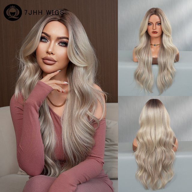 7JHH WIGS Perücke, lang, gewellt, aschblond, Damen - Bild 1