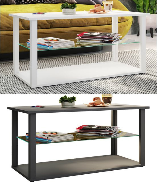 VCM Beistelltisch Wanilo L aus Holz und Glas mit ESG-Sicherheitsglas, H x B x T: 45 x 95 x 45 cm - Bild 1