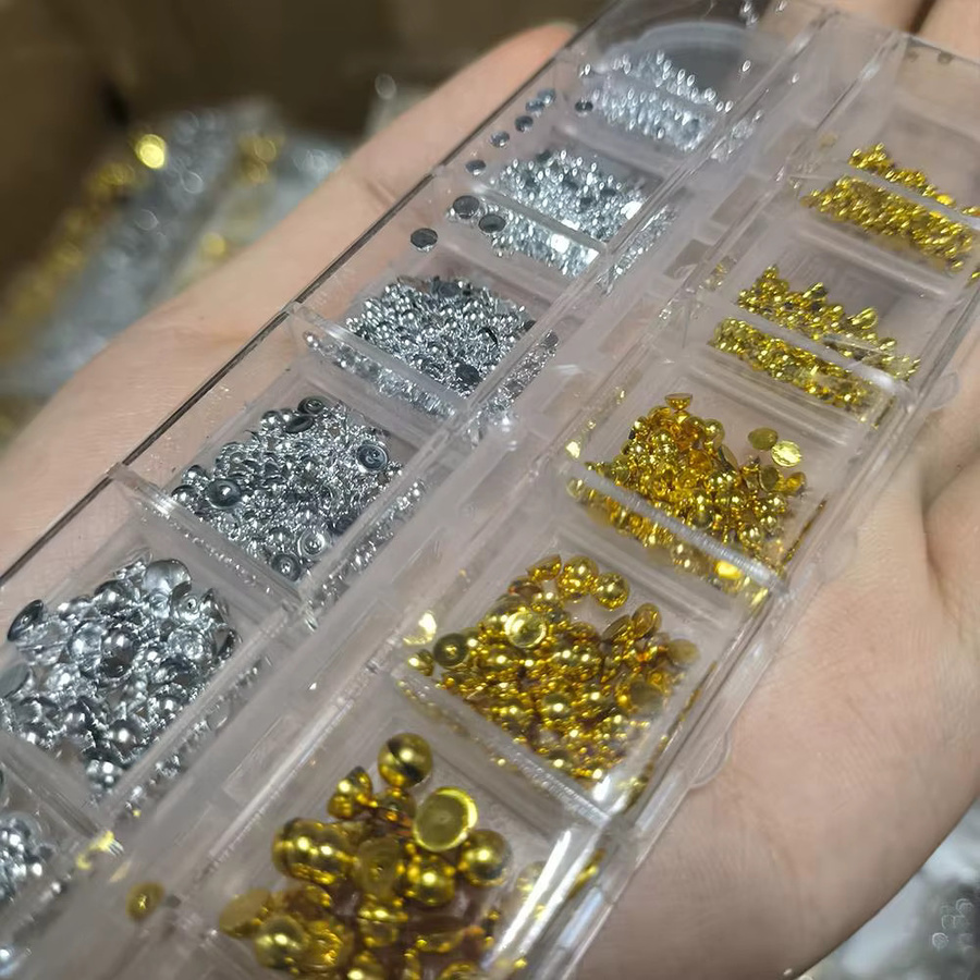 Goldene Perlen Nagel Charms, Metallic, Mixed Size, Nail Art Dekoration - Bild 1