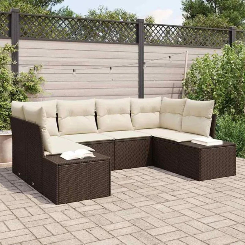 Vidaxl Garten-Sofa-Set aus 6 Teilen in Braun und Beige aus Polyrattan und Stahl, Modernes Loungemöbel, B/T/H: 234 x 154 x 85 cm - Bild 1