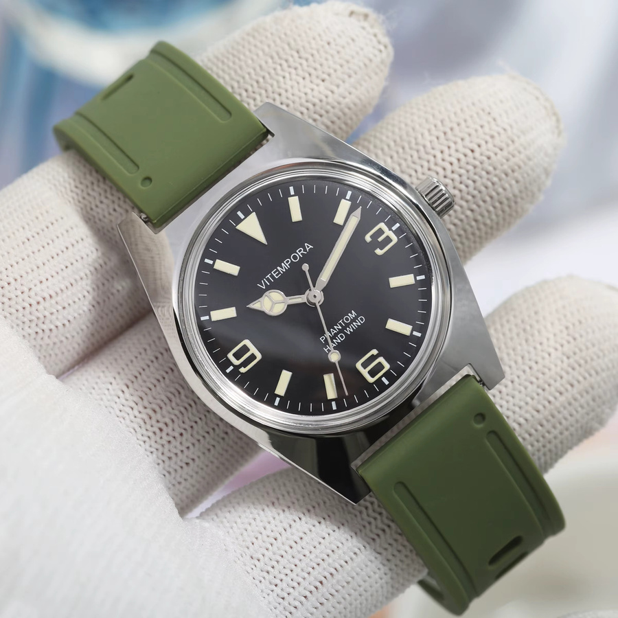 VITEMPORA Armbanduhr, Handaufzug, 36 mm, Herren, Schwarz, Silikon - Bild 2