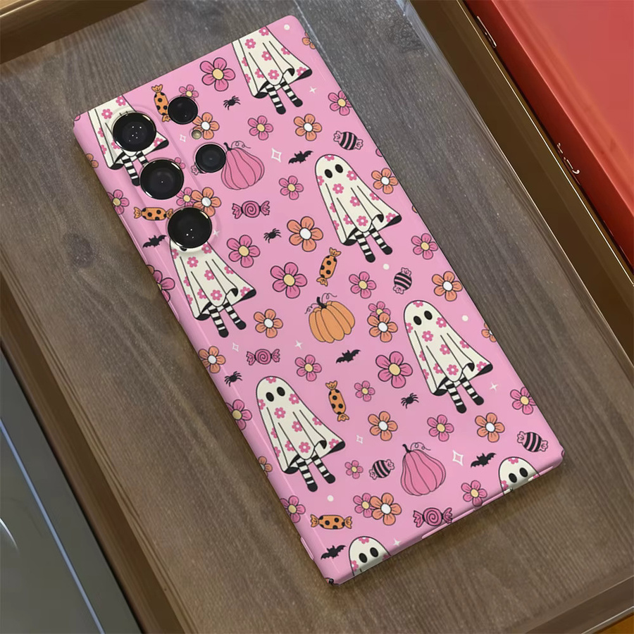 Halloween Floral Ghostly Handyhülle für Samsung Galaxy S25 S24 S23 Ultra Plus A35 A55 in Pink mit Glossy HD Hard Cover Design - Bild 2