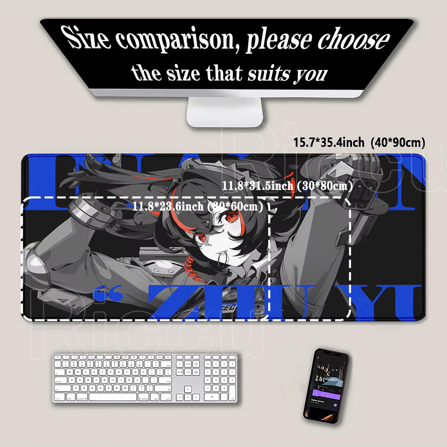 Zenless Zone Zero ZZZ Anime-Mauspad Riccu XXL Schreibtischunterlage mit HD-Druck in Schwarz und Weiß - Bild 2
