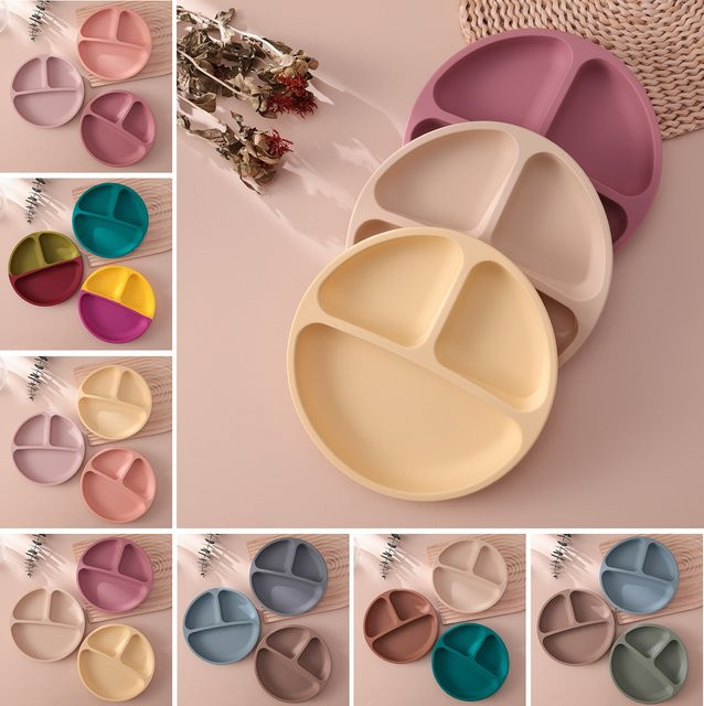 Color Kids 3-teiliges Silikon-Babyfütterungsset mit Saugplatte und geteilter Platte, BPA-frei - Bild 1