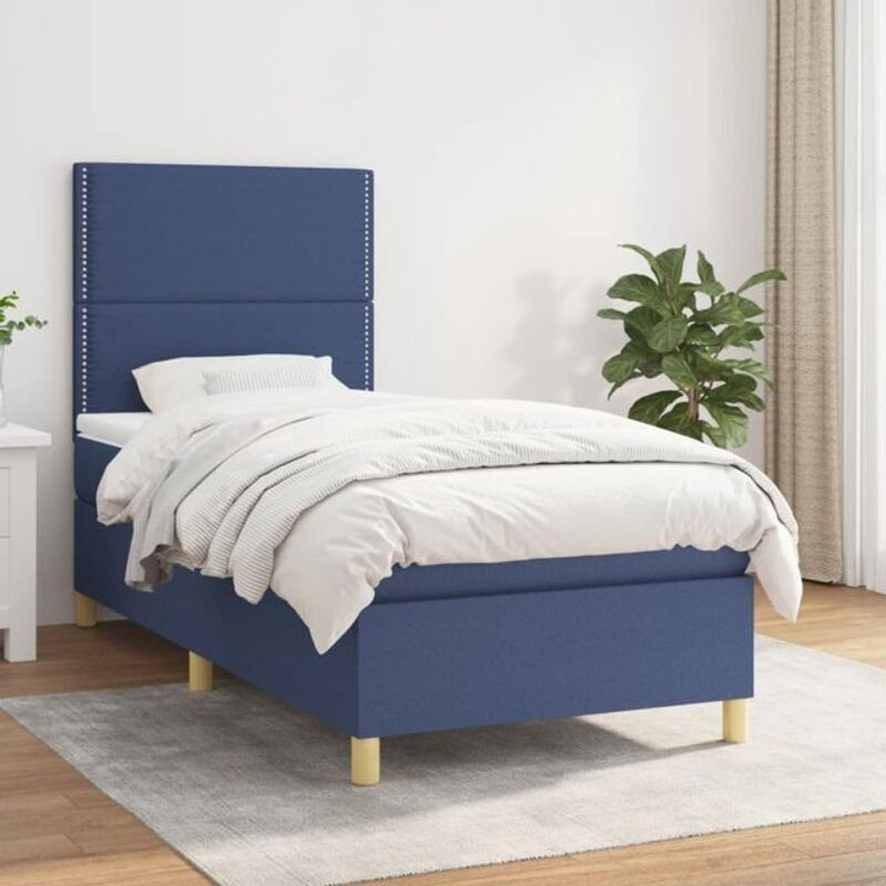 vidaxl Boxspringbett mit Matratze in Blau aus Stoff und Holzwerkstoff B/T/H: 90 x 200 x 118 cm - Bild 1