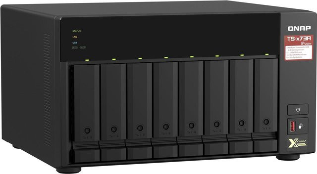 QNAP TS-873A-8G NAS System mit AMD Ryzen V1500B Prozessor, 8-Bay SATA, 8GB DDR4 RAM, 2x M.2 NVMe PCIe Gen3 SSD Slots und 2x 2.5GbE LAN in Schwarz und Grau - Bild 1