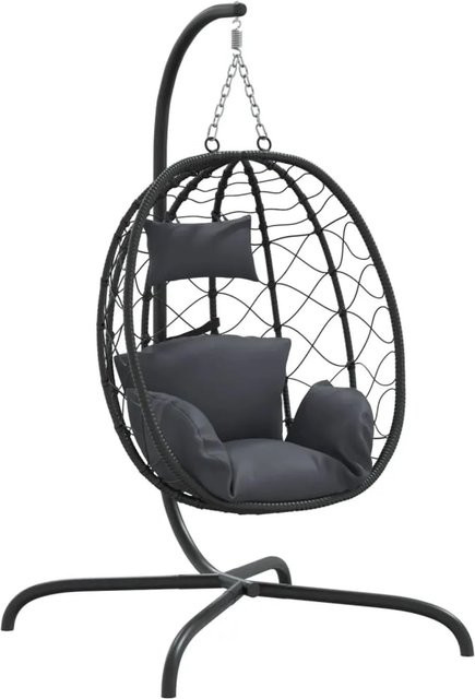 vidaXL Hängesessel Ei mit Kissen in Anthrazit aus PE-Rattan und pulverbeschichtetem Stahl - Bild 1