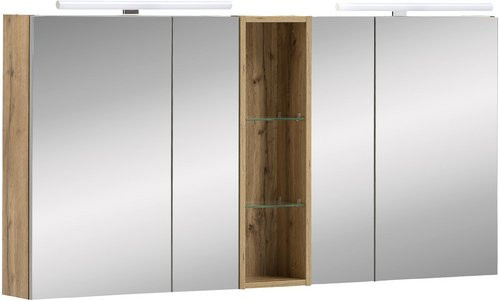 SCHILDMEYER Spiegelschrank Duo, 4-türig mit LED-Beleuchtung und Soft-Close, Eiche braun, B/H/T: 141,6 x 71 x 16 cm - Bild 1