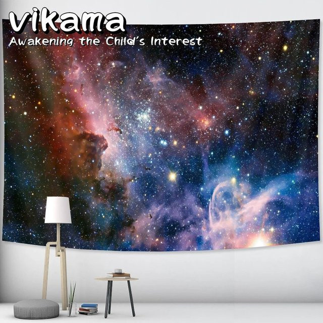 VIKAMA Wandbehang Sternenhimmel mit Mandala und psychedelischer Szene in Multicolour im Boho-Stil - Bild 1