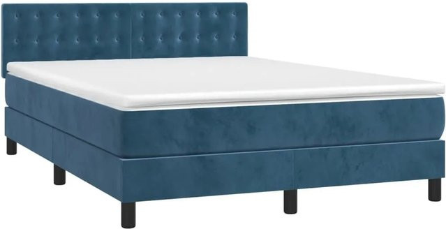vidaXL Boxspringbett mit Matratze in Dunkelblau, Hybridbett mit LED-Unterbettbeleuchtung und USB-Ladeanschluss, Samt, B/T/H: 140 x 200 x 144 cm - Bild 1