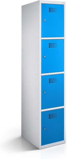 rotstahl Fächerschrank mit 4 Fächern in Blau und lichtgrauem Korpus, B/T/H: 30 x 50 x 180 cm - Bild 1