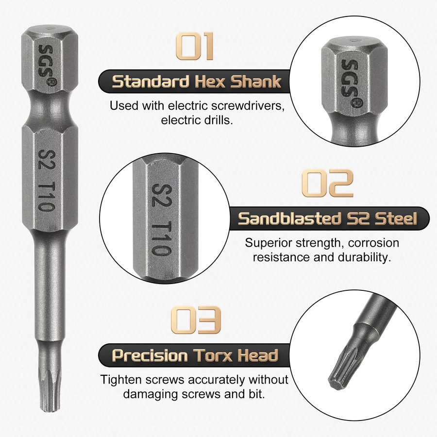 UXCELL Torx-Schraubendreher-Bit Set T5-T50, 1/4 Zoll Sechskantschaft, 50 mm magnetisch, S2-Stahl 6-Punkt-Stern-Bits - Bild 4