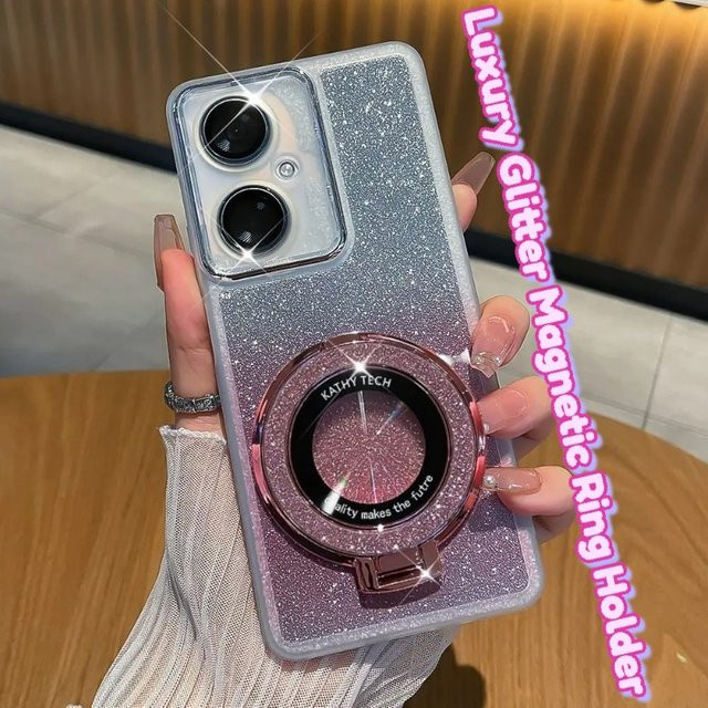 Glitzer Handyhülle mit Ringhalter für Motorola Edge 50 Pro Fusion Stylus und andere Modelle, TPU Schutzhülle in Weiß und Multicolour - Bild 1
